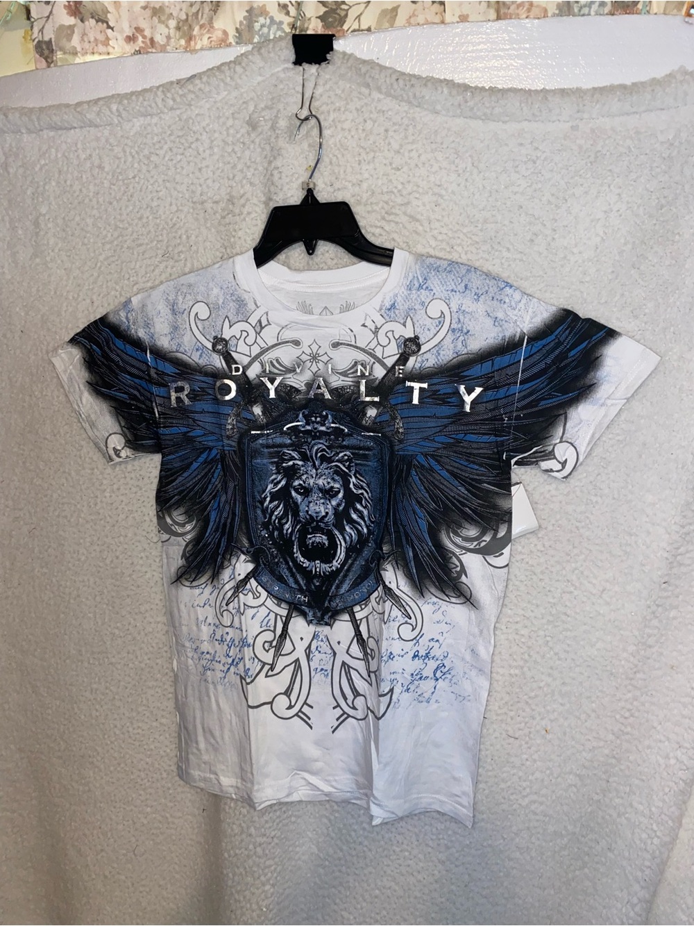 Xzavier Men’s S Royalty Strength Honor White T-Shirt Lion Wing Biker Gothic (HD)